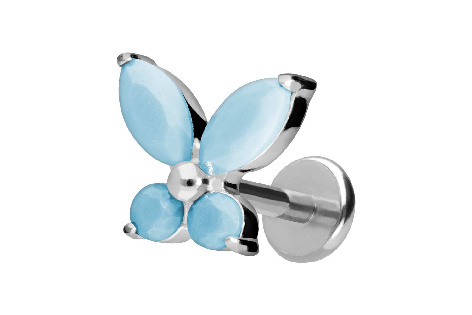 Titan Labret Piercing mit Push Fit SCHMETTERLING + SYNTHETISCHE TÜRKISE